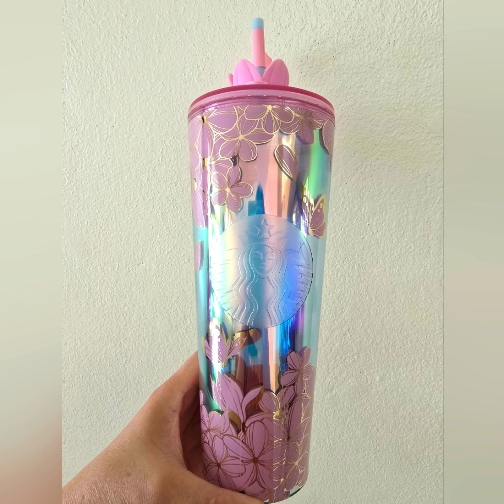 NWT Starbucks 2025 Cherry Blossum Iridescent Venti Cold Cup Tumbler With Topper